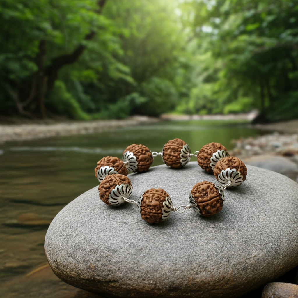 Rudraksha Silver Bracelet (5 Mukhi) Main Photo Thumbnail