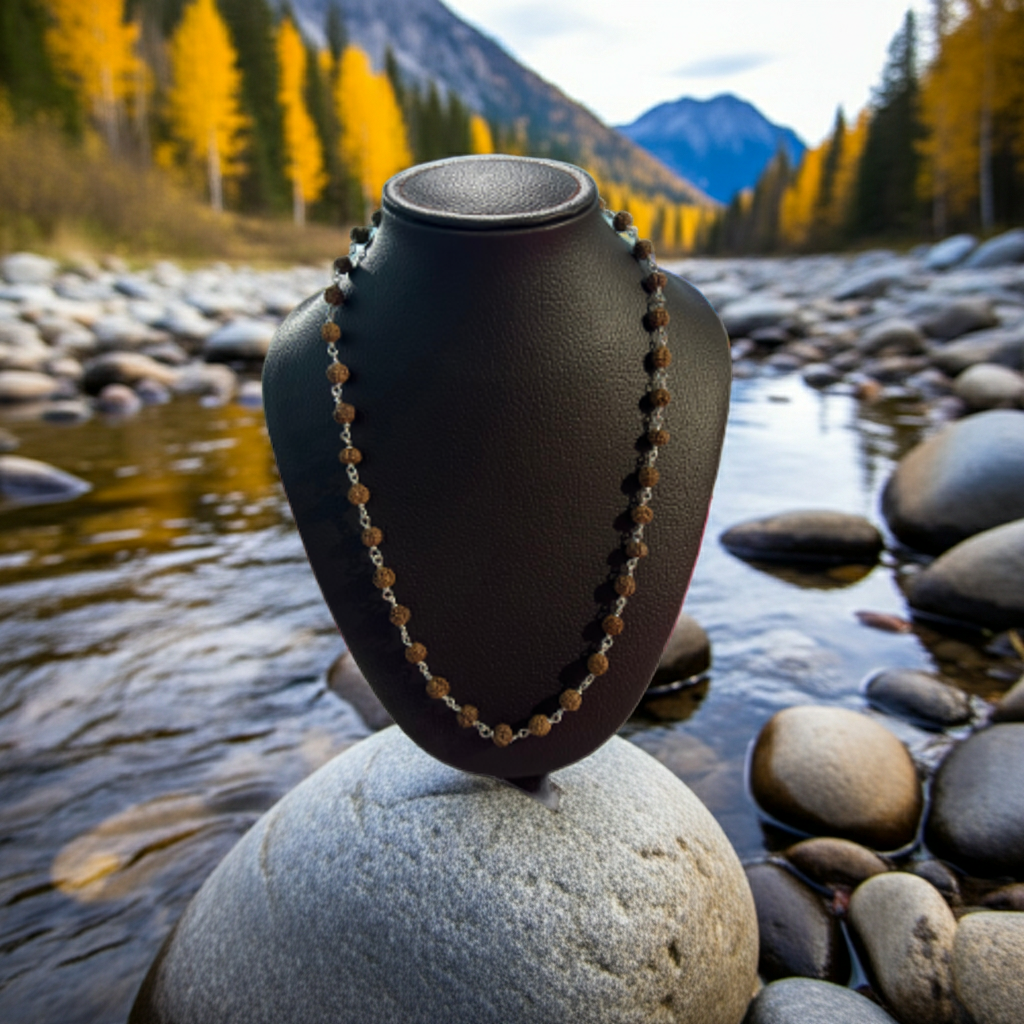 5 Mukhi Rudraksha Silver Mala (Nepal) — 925 Sterling Silver String