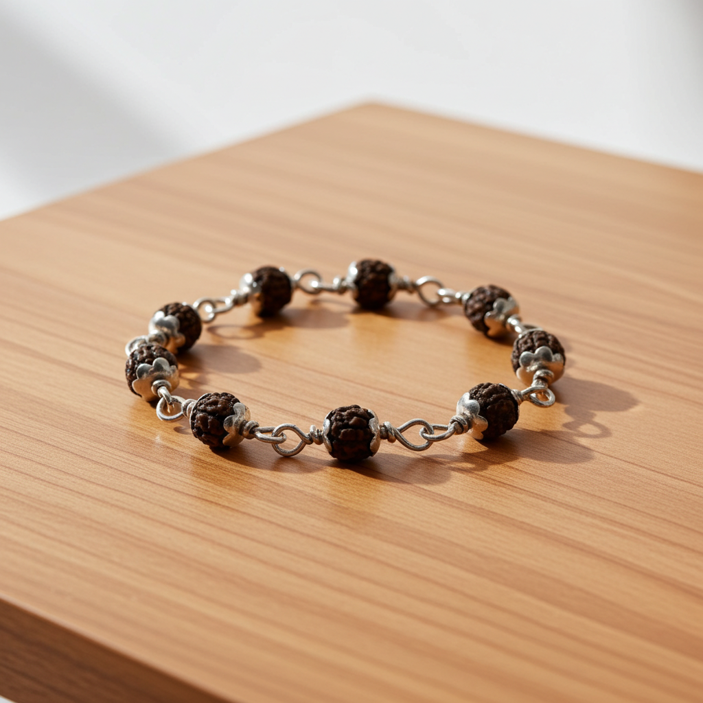 5 Mukhi Mini Rudraksha Silver Full Cap Bracelet