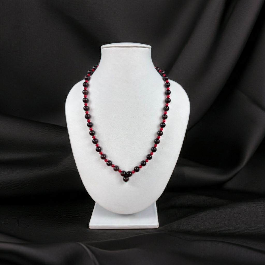 Red Garnet Mala with Red Coral – 108 Bead Dasa Mahavidya Devi Upasana Mala