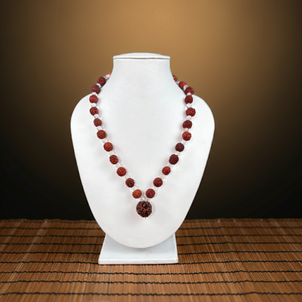 5 Mukhi Rudraksha Mala with Sphatik Crystal Beads