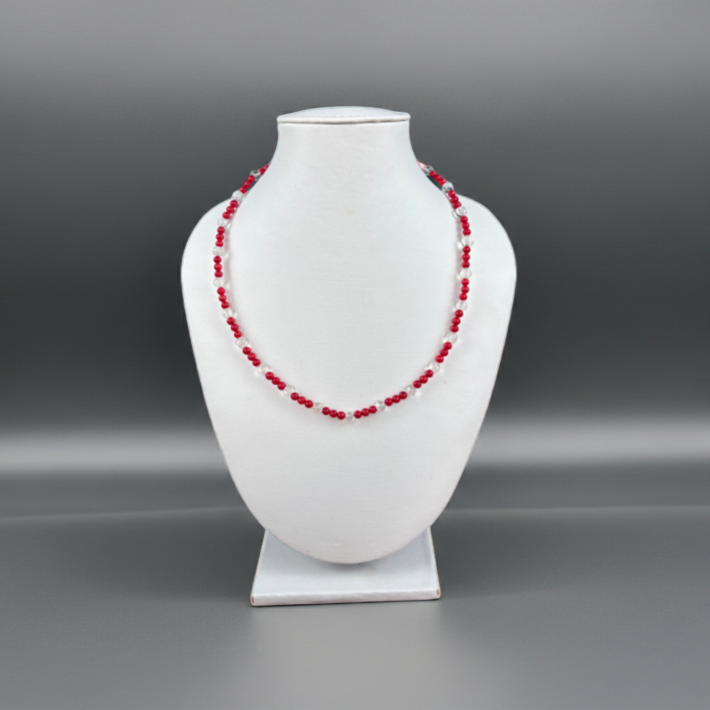 Red Coral 108 Mala with Sphatik Beads | Spiritual Healing Prayer Beads