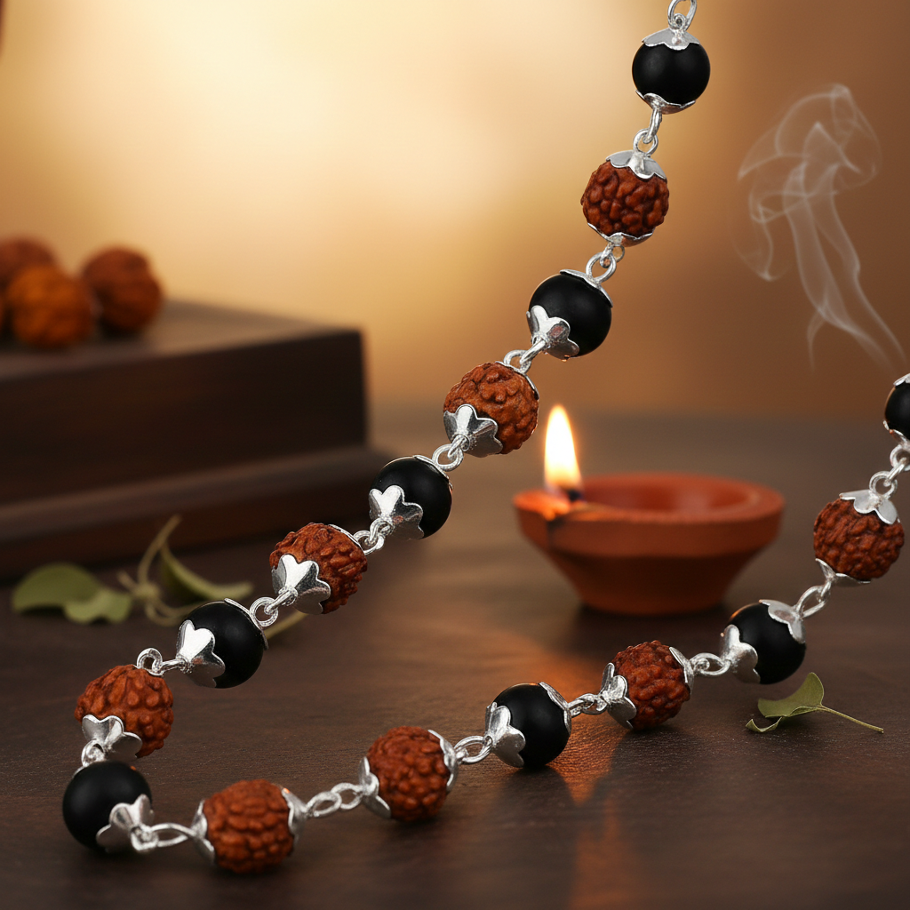 Karungali Rudraksha Silver Plated Mala